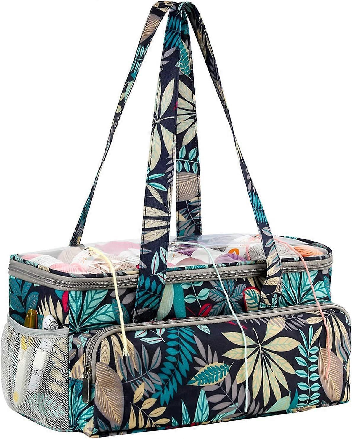 Linkrunning Borsa per maglieria, borse per maglieria e organizzatori per maglieria, borsa progetto all'uncinetto per viaggiare, ricamo tote bag art...