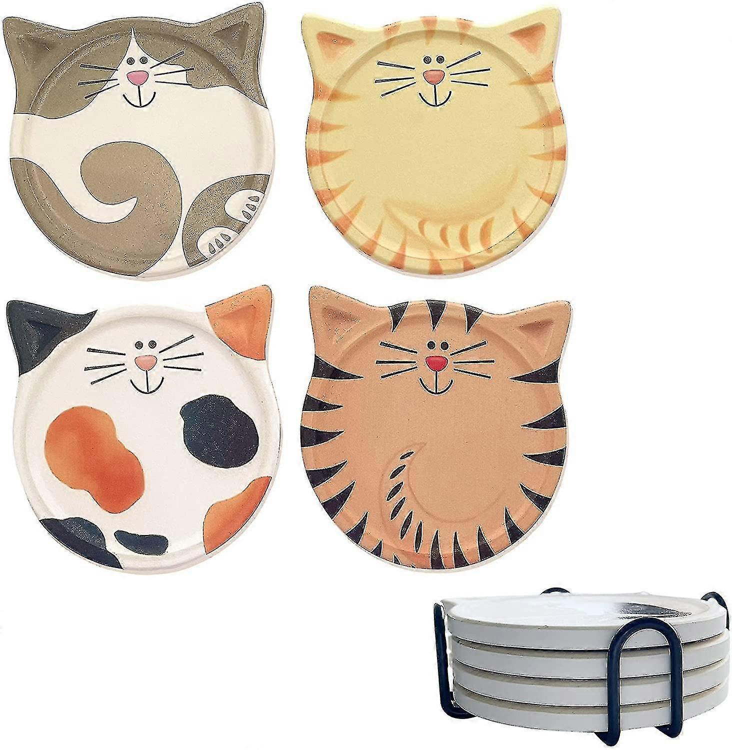 Coasters For Drinks, Cute Cat Absorbing Coaster 4 Pcs