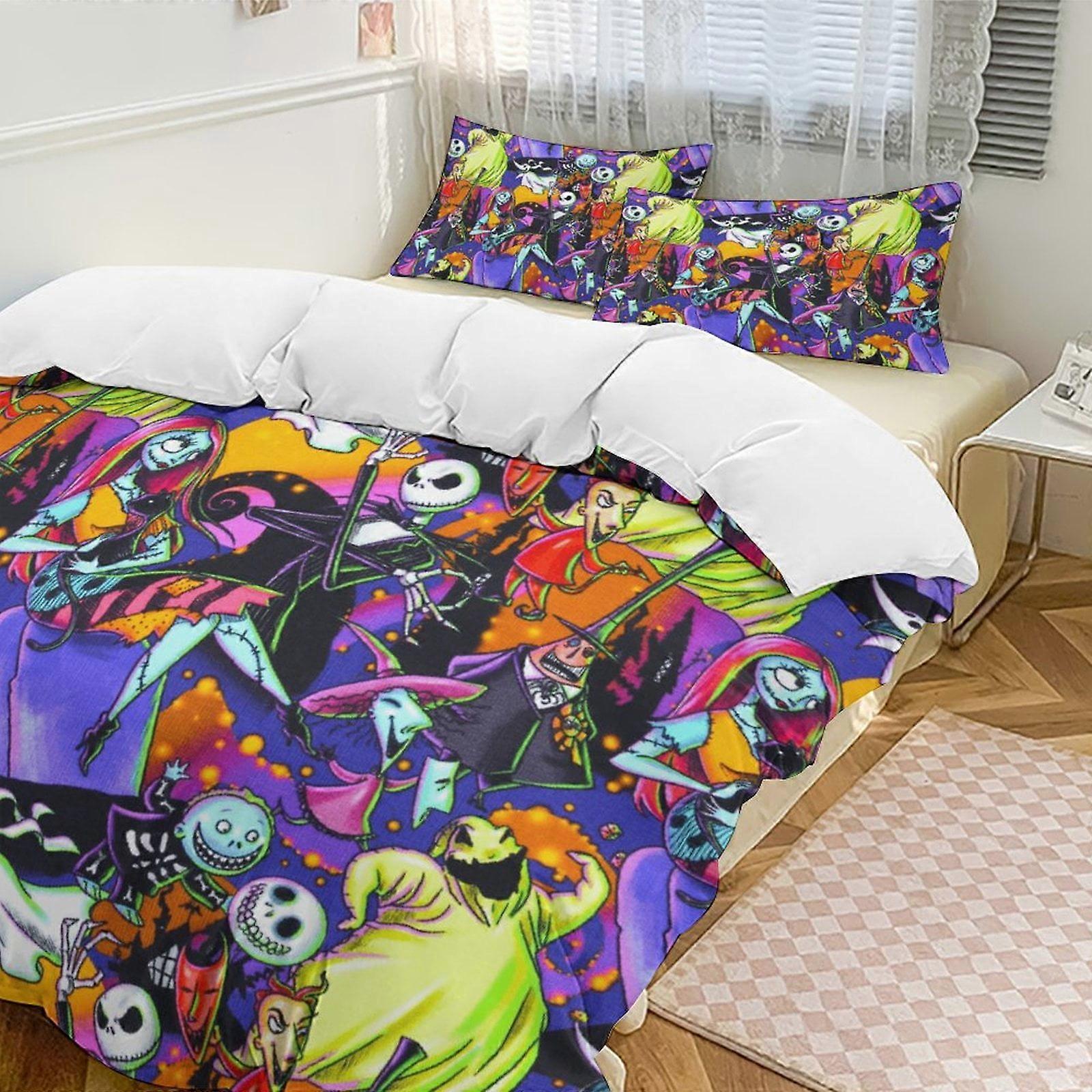 v7603  Bed Sheets Bedding Orange Purple The Nightmare Before Christmas Comforter Set Soft 3 Pcs Twin Bedding Sets Thicken for All Season, 1 Comforter 