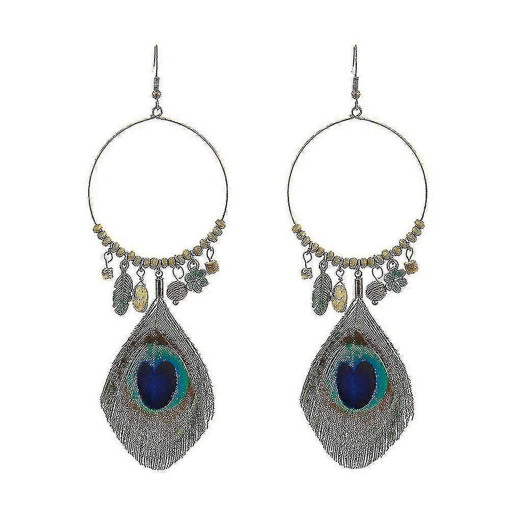 earrings Exaggerated Owl Natural Peacock Feather Eardrops For Ball