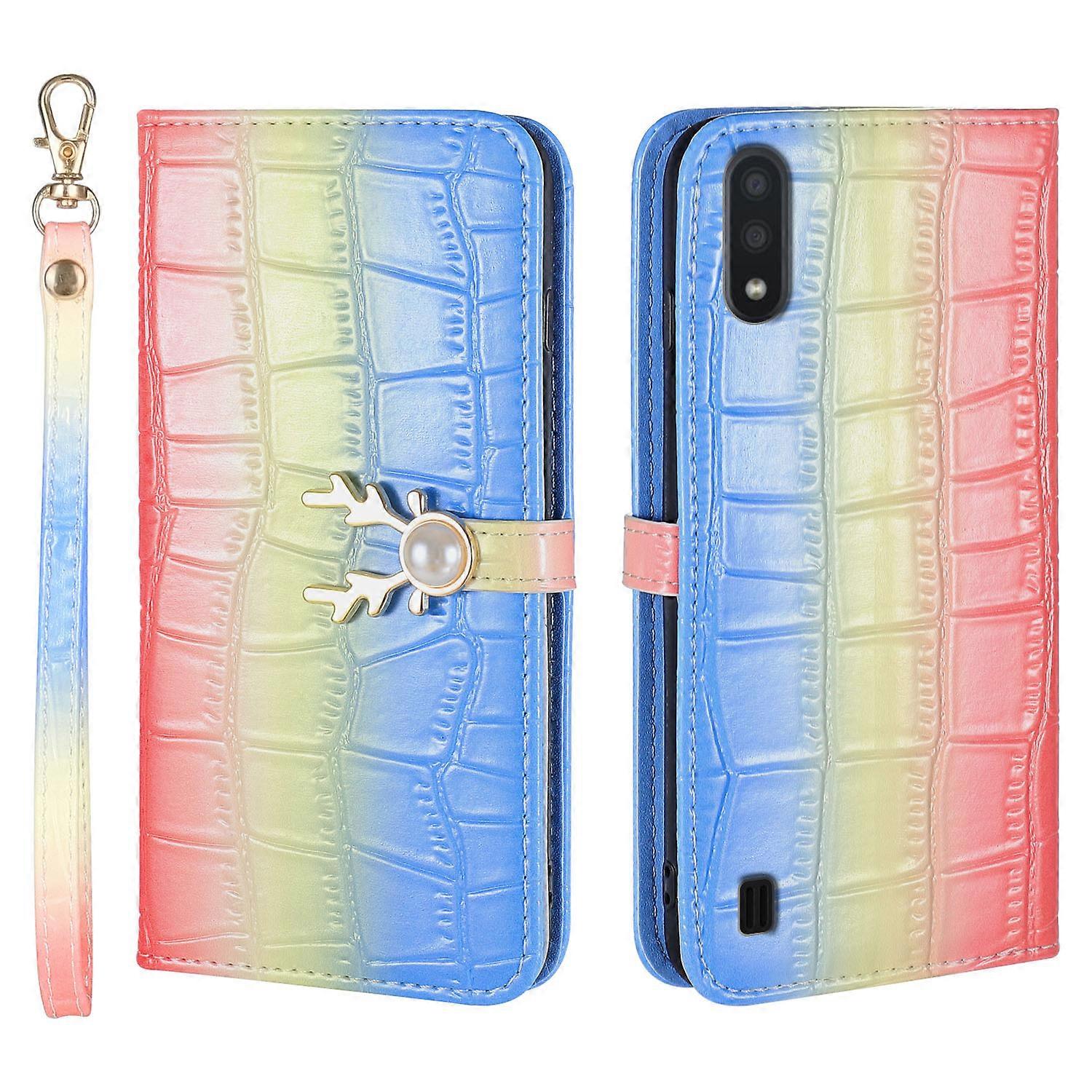 Elk Pattern Phone Case for Samsung Galaxy A01 with Card Holder, lanyard, PU Leather Material, Wallet Function, Corner Fall Protection