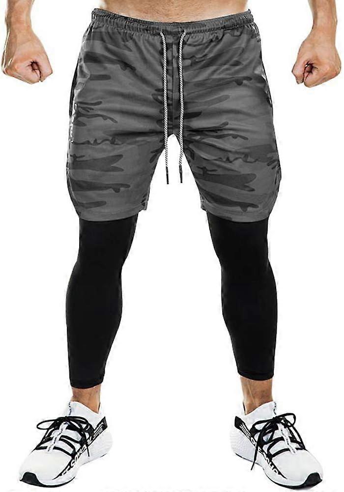 Mens Running Gym 2 in 1 Sports Shorts Legging Breathable Outdoor Workout Training Shorts with Pockets