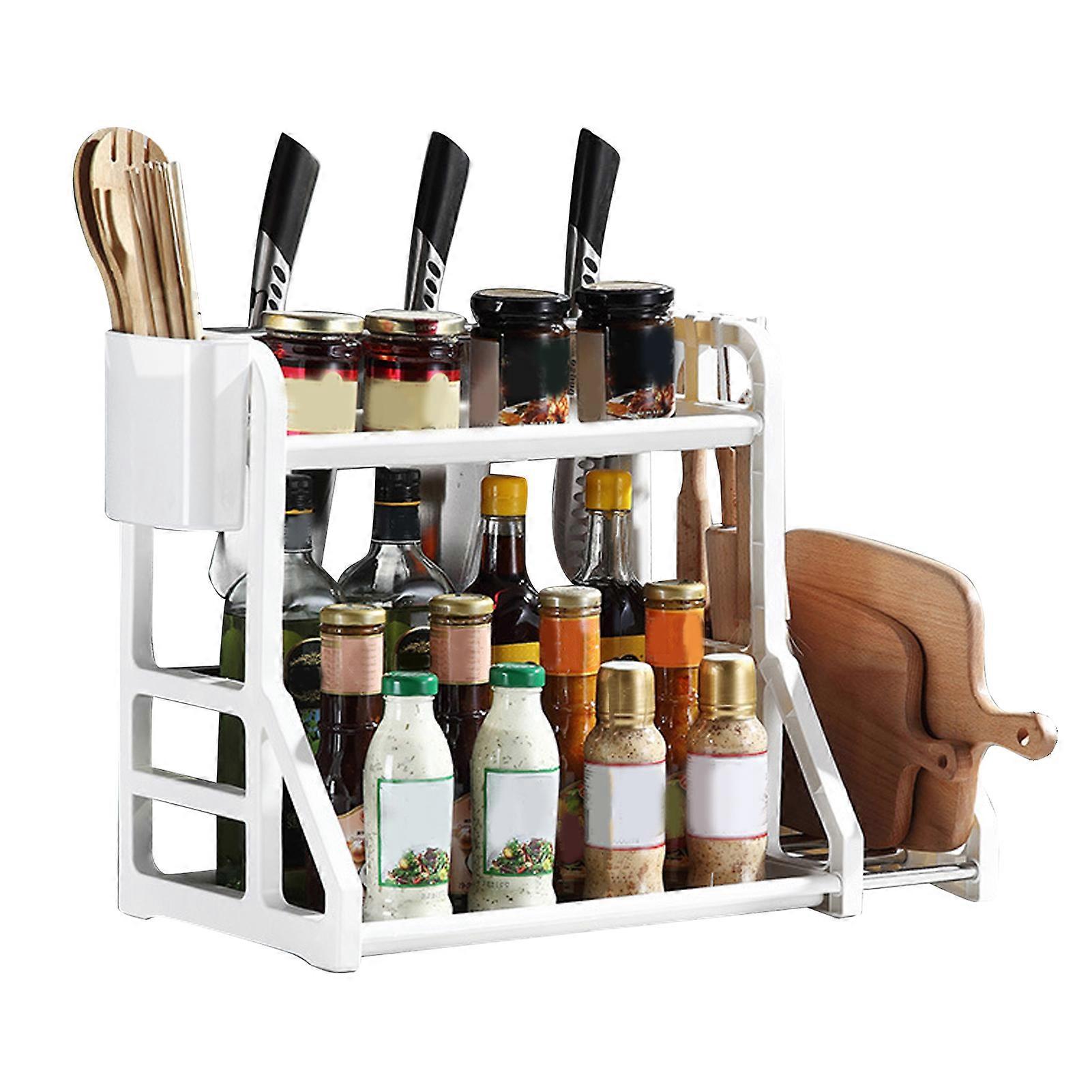 Kitchen Storage Rack Moveable Corner Shelf Spice Rack Double Layers Multifunctional Knife Stand
