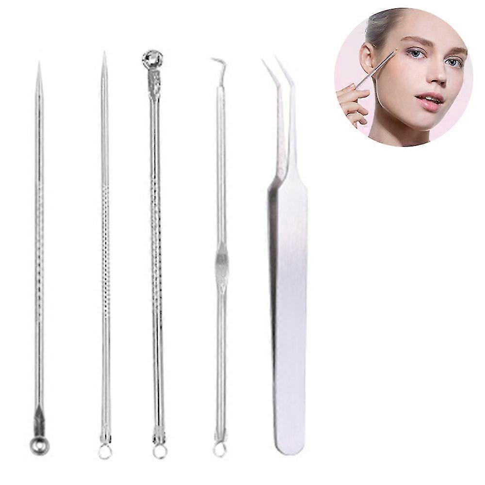 5-piece Set Blackheads Blemish Removing, Acne Whitehead Removal Kit, Pimple Extractor Tool, With Tweezers, For Face Forehead Nose
