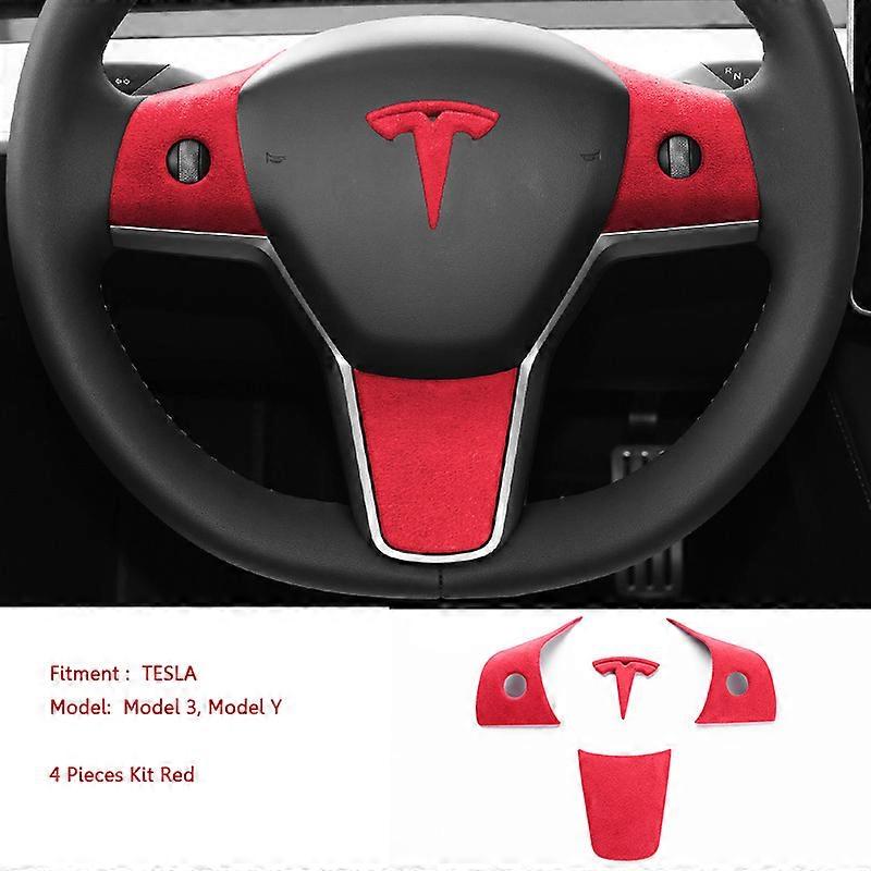 For Tesla Model 3, Model Y 2018 2019 2020 2021 2022 Alcantara Steering Wheel Sheath Cover Black,Red Colour