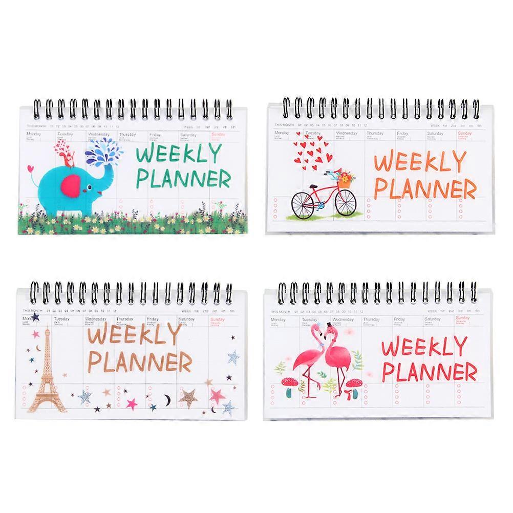 1 Set 4 Pcs Portable Cartoon Removable Weekly Schedule Notepads (Assorted Color)