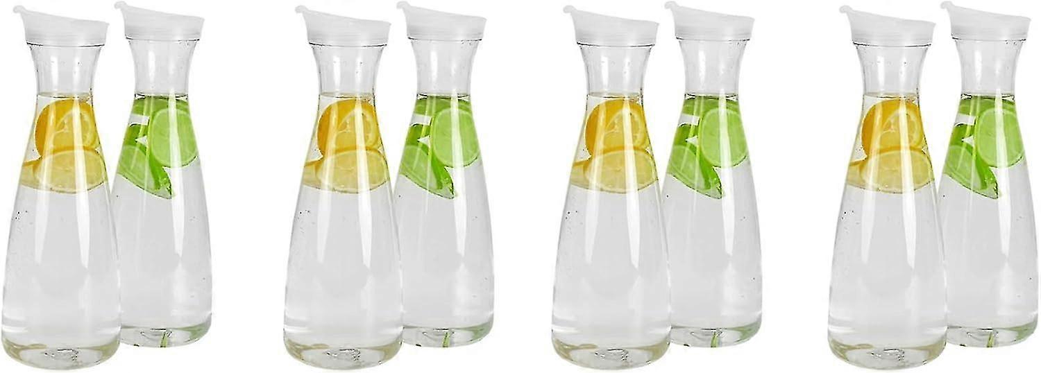 Recycelbare 1-Liter-Wasserkaraffen aus Kunststoff in Lebensmittelqualität 8er-Set mit weißen Klappdeckeln