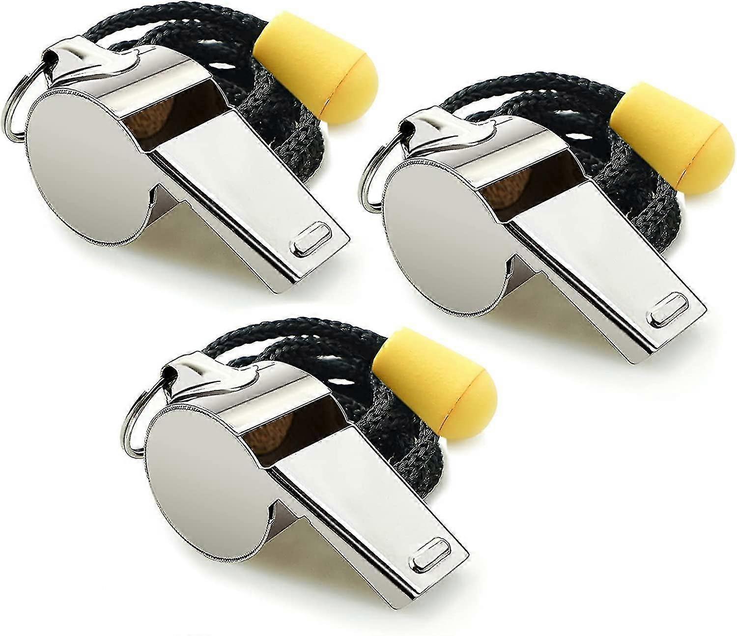 3 Pack de sifflets de sport en acier inoxydable avec longe, Loud Crisp