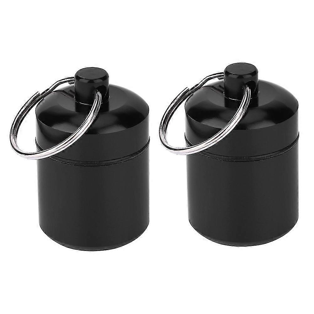 Black Aluminum Alloy Pill Box Storage Container 2 Pcs