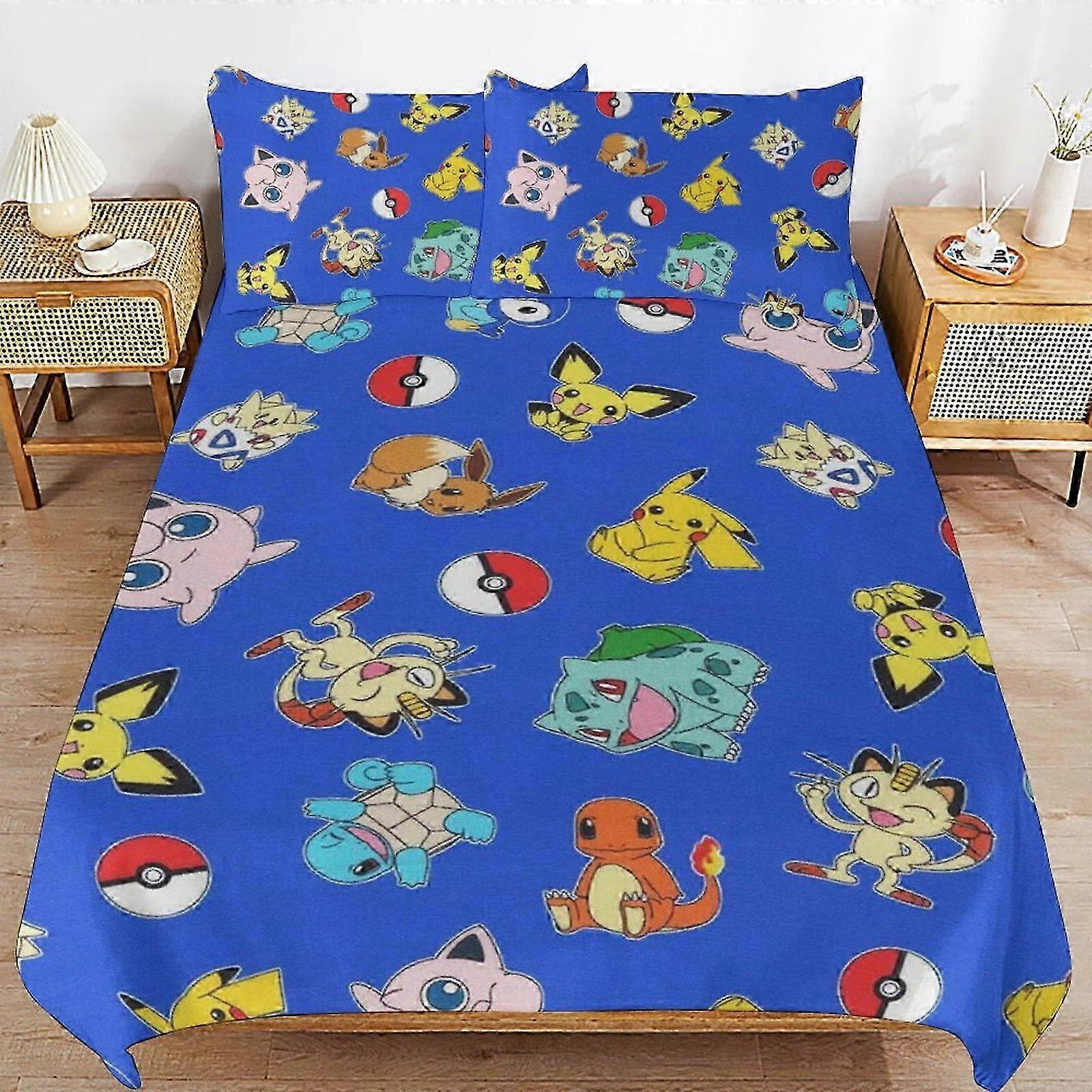 v716 Draps de lit Pi--chu Housse de couette Literie en microfibre Se3D Printed LightweightCouette 3 pièces Se (1 housse de couette et 2 taies d’oreiller) Draps de lit 