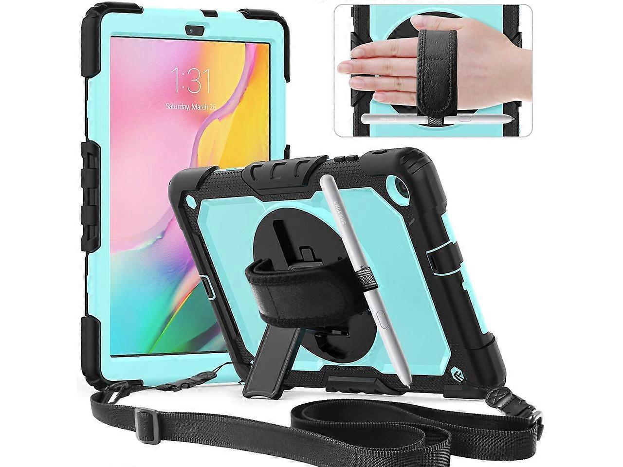Samsung Galaxy Tab A 10.1 2019 Case T510 T515 Cover Three Layer Hybrid Drop Protection Case with 360 Rotating Stand / Hand Strap & Stylus Pencil Holde