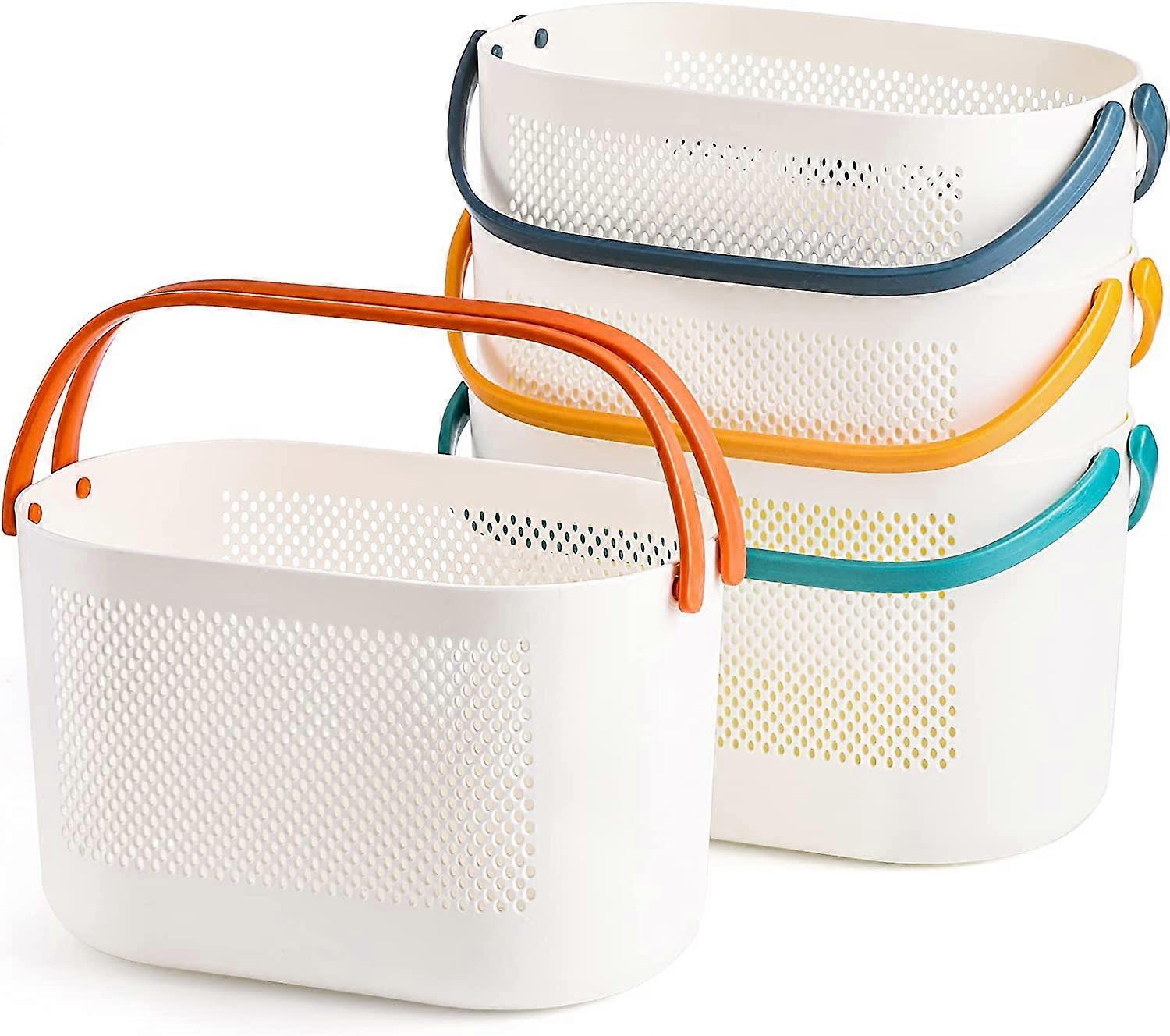 4 Pack Plastic Storage Baskets with Handles, Portable Shower Caddy Shelf Organizers Basket with Drainer Hole