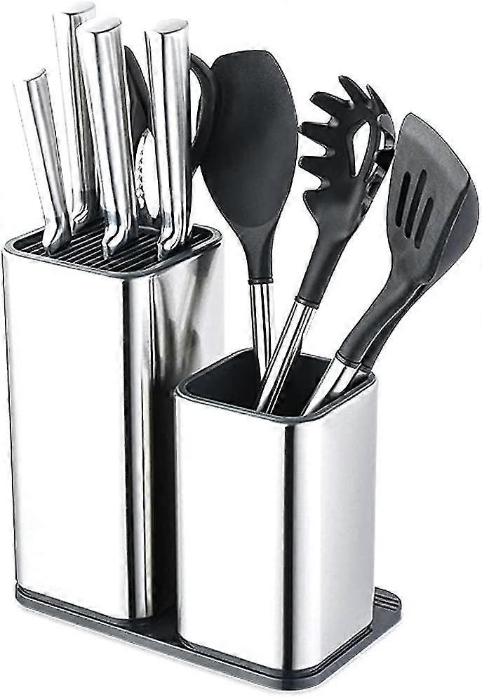 Universal Knife Blocks, 2 In 1 Knife Holder, Stainless Steel Knife Block, Large Knife Block, Detachable, Easy To Clean, For Kitchen Utensils And Tools