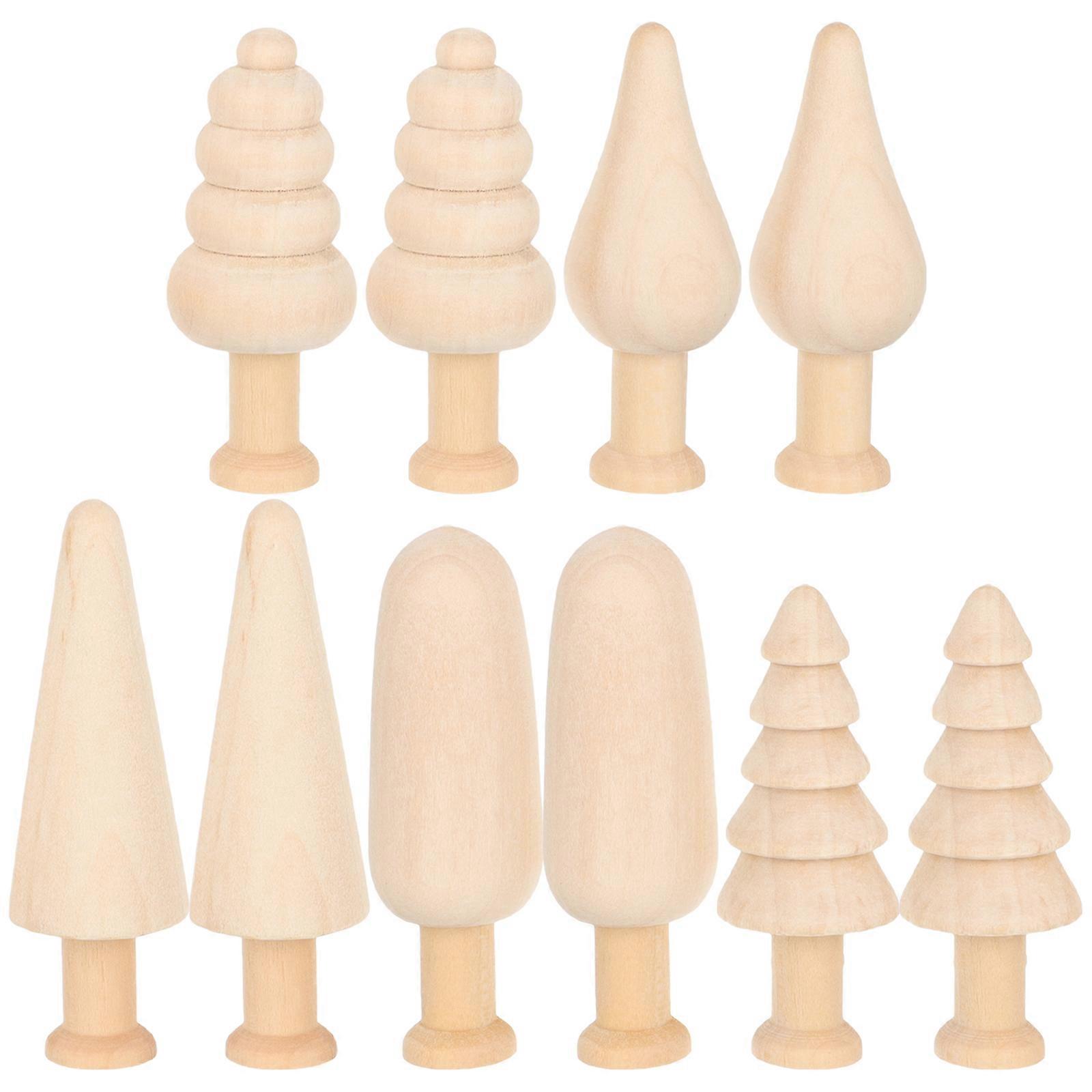 10pcs Wooden Tree Wood Blank Painting Tree Toy Aesthetic Tree Decoration