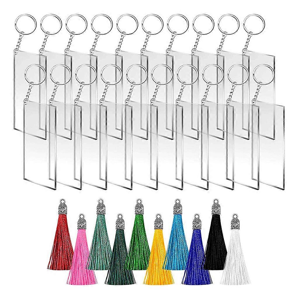 Diy Tassel Acrylic Keychain Couple Rectangular Pendant for Key Ring Set
