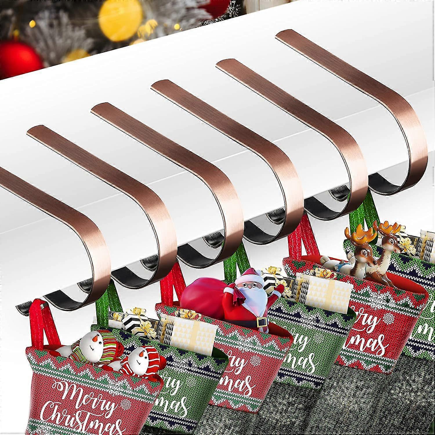 Christmas Stocking Holders For Mantle - 6 Pack Adjustable Stocking Hanger - Non-slip Stocking Hooks