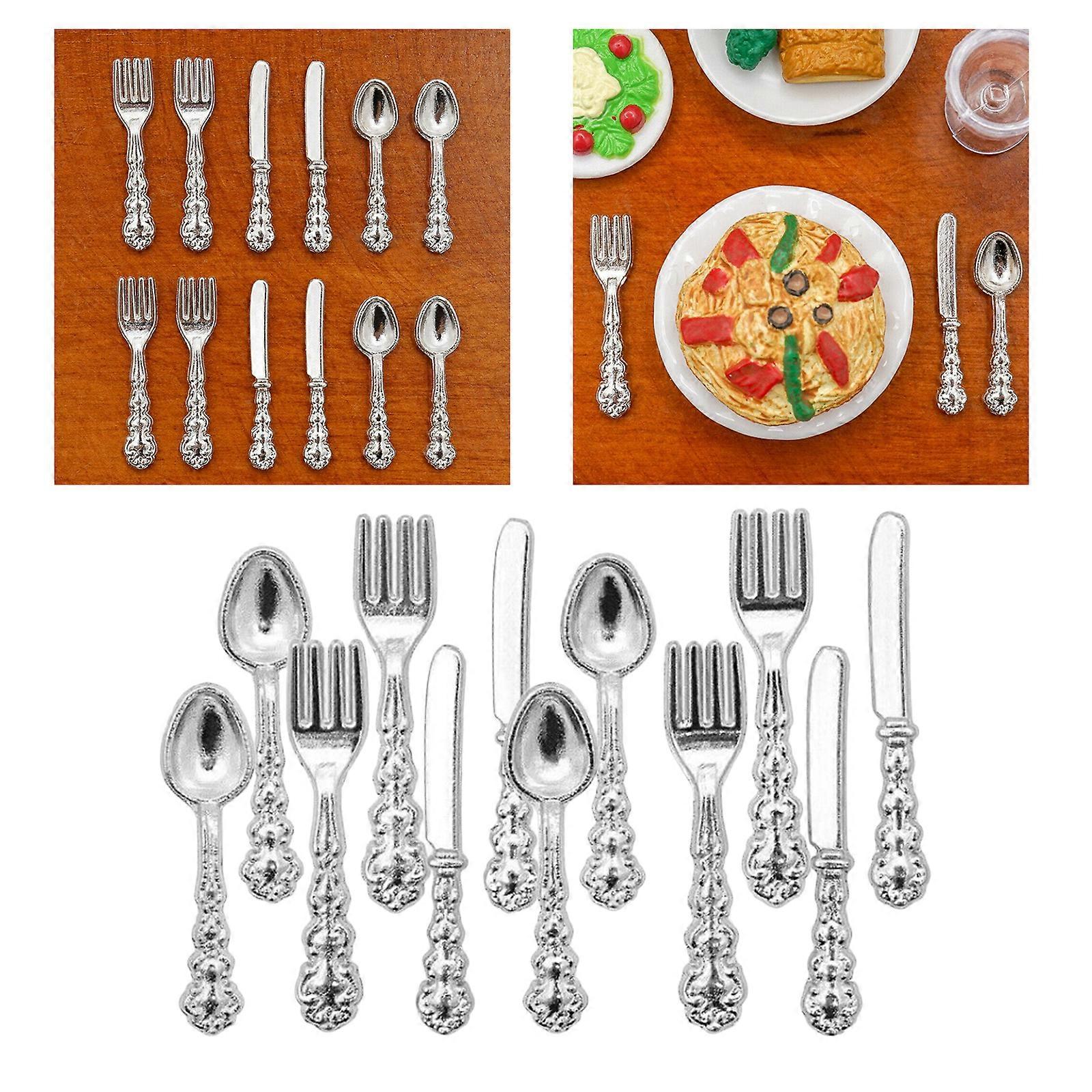 Dollhouse Mini Tableware 1:12 Alloy Knife Fork Spoon Set Kitchen Accessories