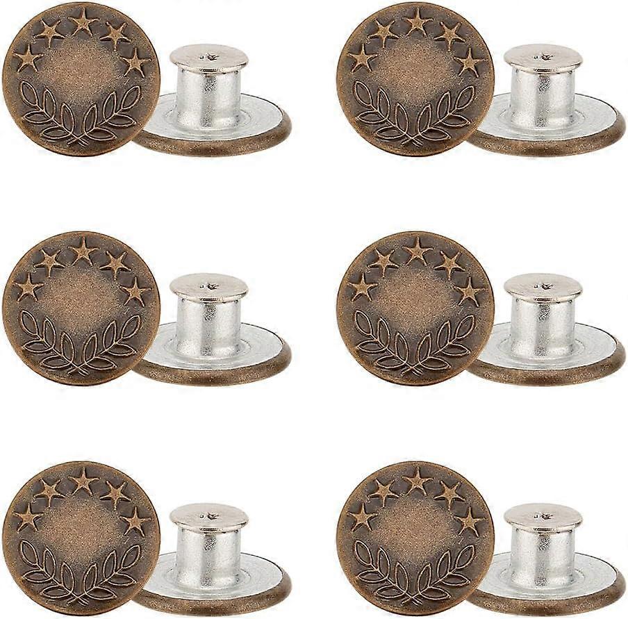 DIY 50 Pcs Antique Bronze Jeans Buttons 17mm Metal Vintage Pants Button Replacement Star Wheat Button Snap Denim Button Kit No Sew Button with Rivets
