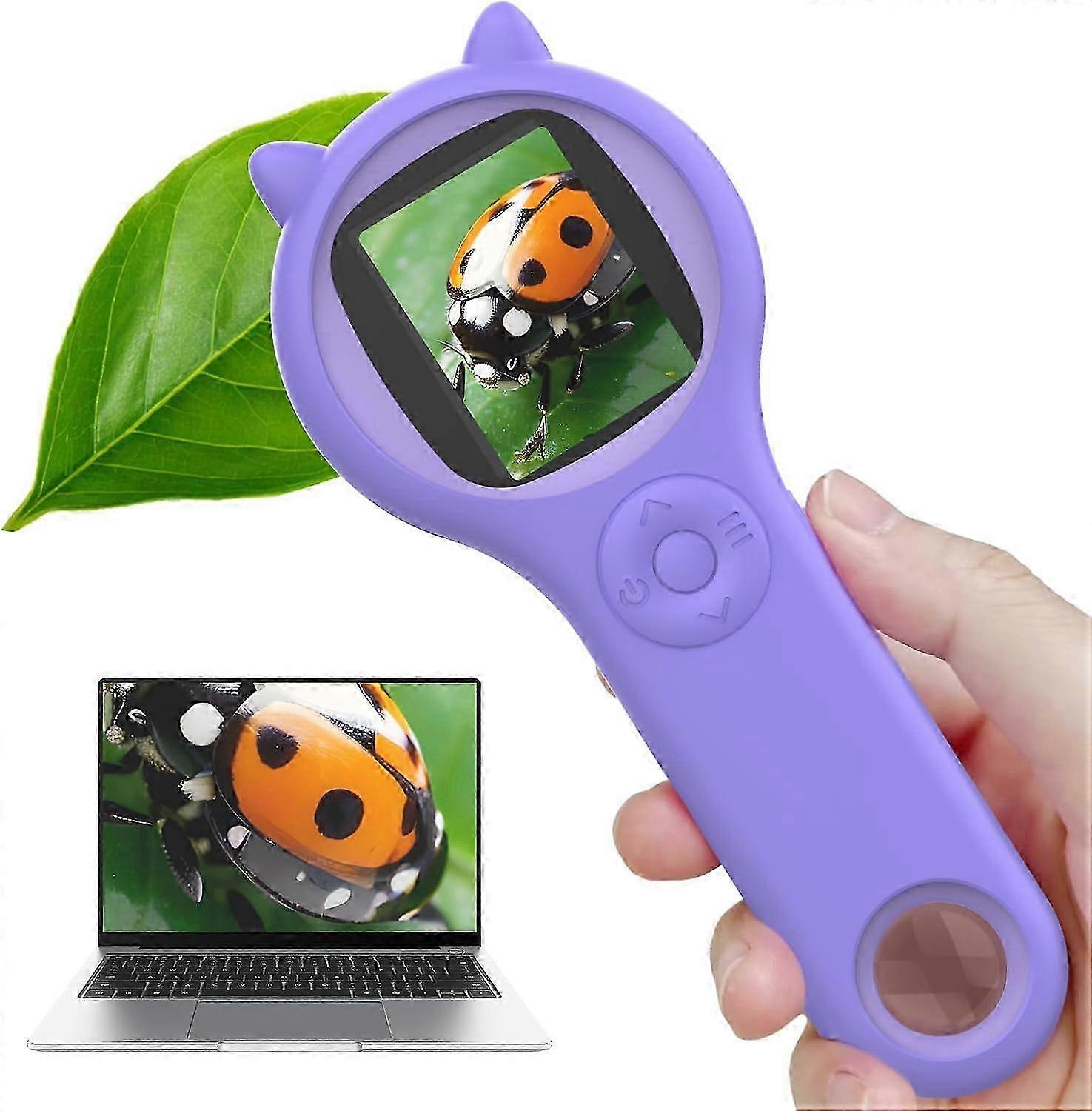 Kids Microscope 200X - 2 Inch Portable Microscope with 8 Adjustable LEDs, Digital Microscope Supports Photo and Video Recording