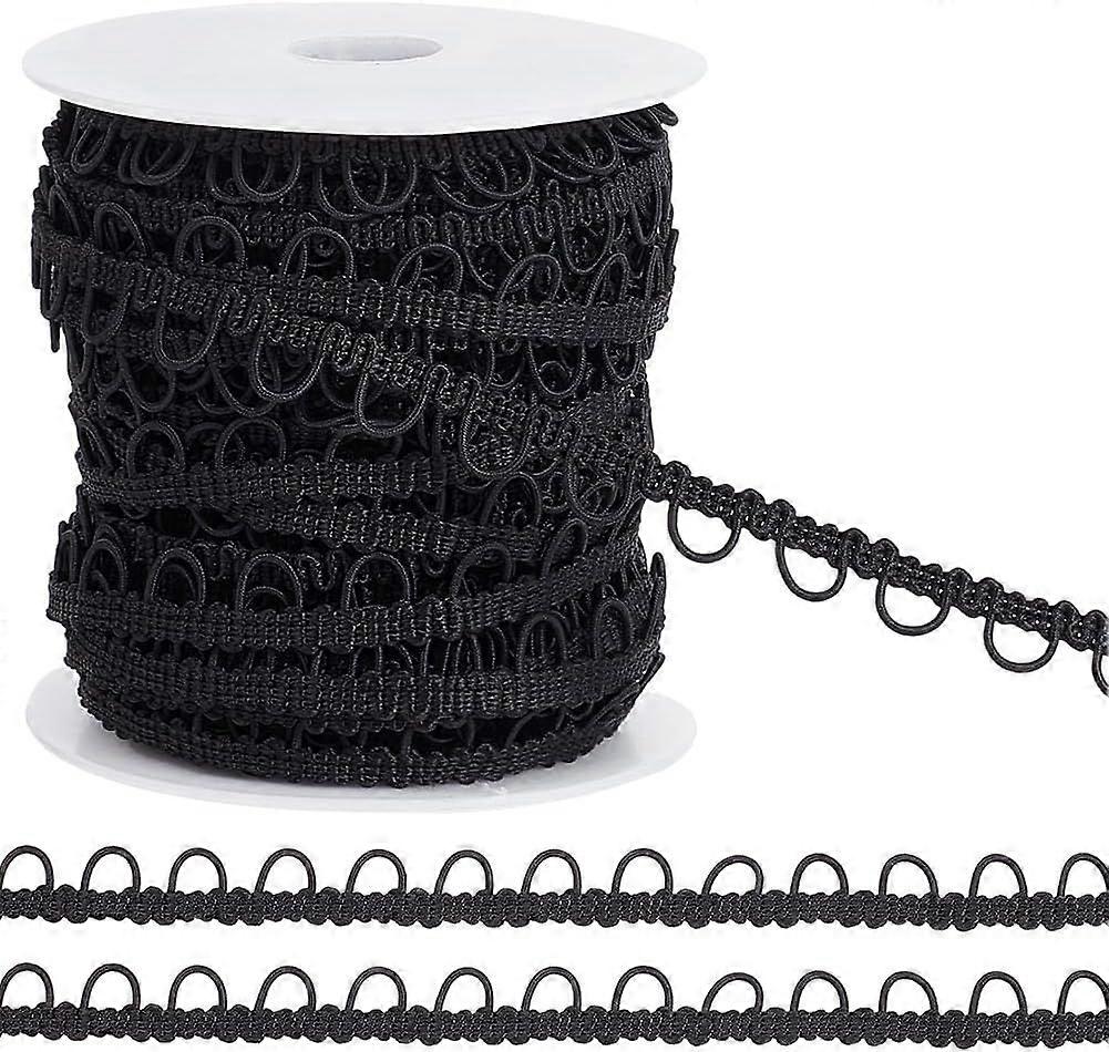 24.6Yard Nylon Braided Trim with Elastic Button Loops, Black Corset Button Braid Cord Button Elastic Loop for Wedding Bridal Dress Decor Costume Craft