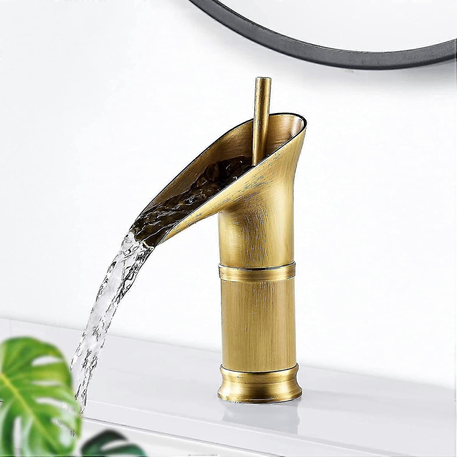 Vandfald Badeværelse vandhane, Antik bronze badeværelse vandhane, vandfald bassin vandhane med varmt og koldt