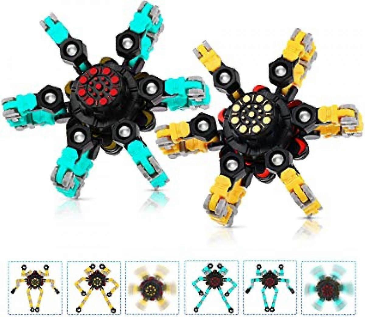 2pcs Fingertip Spin Top Toy,Fingertip Gyro Finger Hand Spinner Toy Spinning Top Focus Toy with Transformable Chain Mechanical Spiral Twister Stress Re