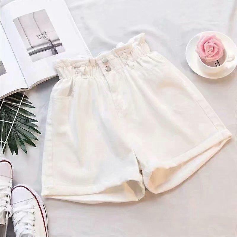 Plus Size Summer Women's Denim Shorts Harem Ruffle White High Waisted Shorts Elastic Waist Jeans for Women