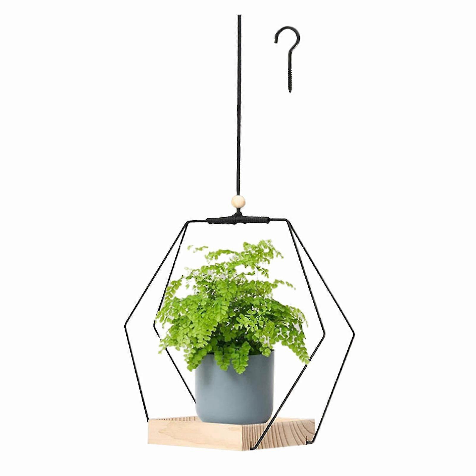 קולבי צמחים מקורה עם בסיס עץ, מחזיק צמחים תלוי לצמחי פנים אדנית תלויה לעיצוב חדר חלון קיר