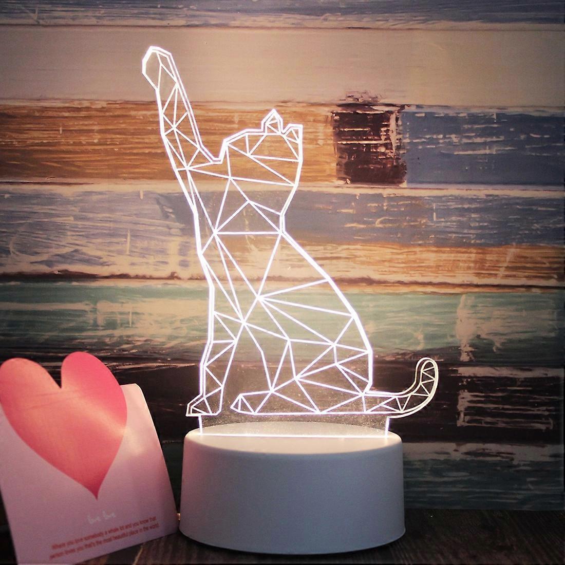 White Base Creative 3D Tricolor LED Decorative Night Light, Plug Version, Shape:Cat(White-Warm-Warm White)