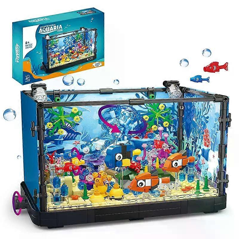 Fish Tank Building Blocks Underwater World Blocks Rotatable Jellyfish Clownfish Crab Marine Plants Bricks Aquarium With Light