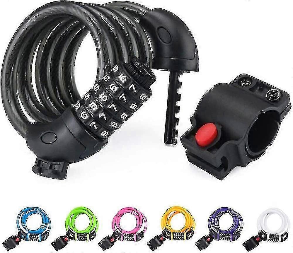 Bicycle Wire Lock 4ft High Security 5 Digit Bicycle Combination Lock (black) (q)