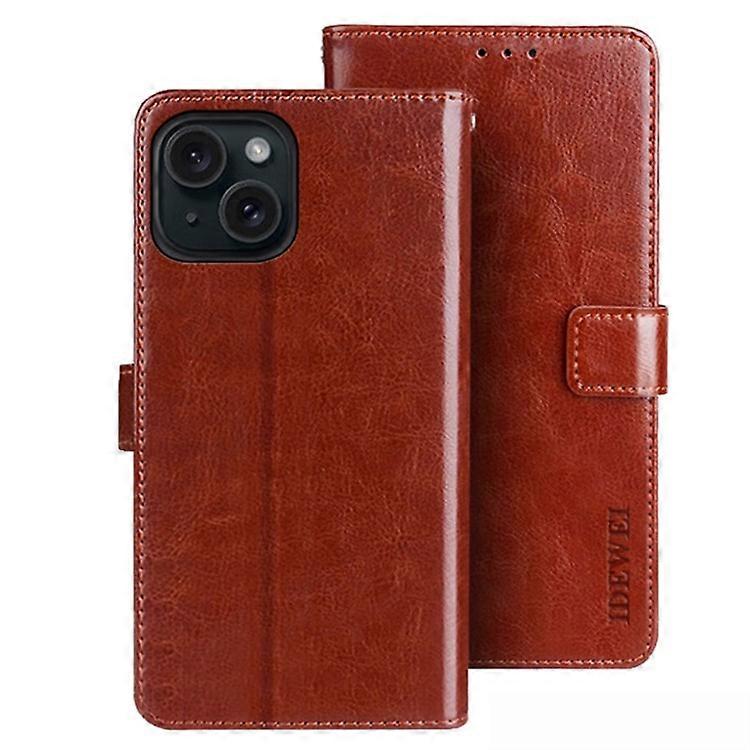 IDEWEI Compatible For iPhone 15 Case Crazy Horse Texture Wallet Leather Stand Phone Shell