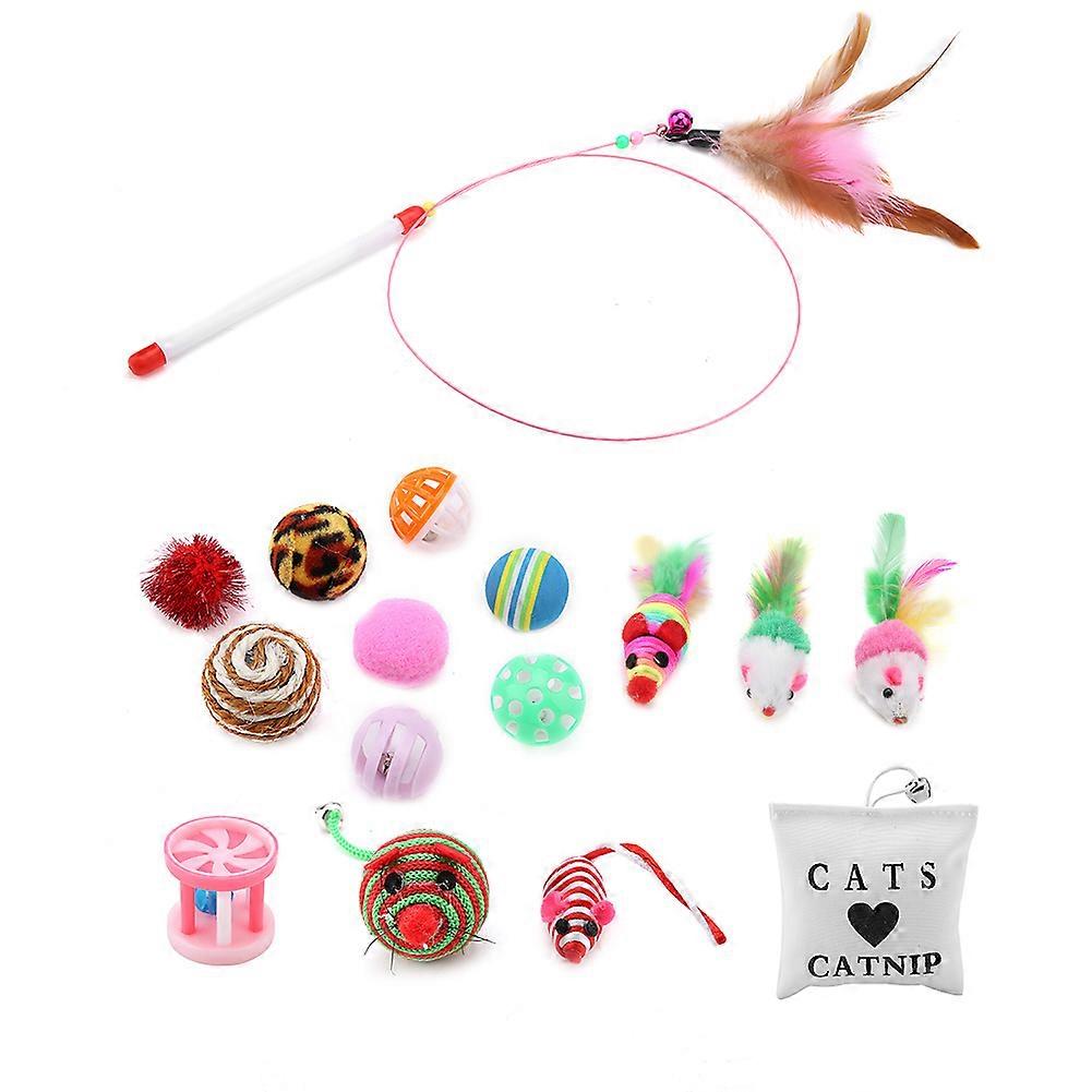 16Pcs Cat Toys Variety Pack with Tease Sticks, Catnip Mice, Sisal Balls, and Feather Accessories for Active Play