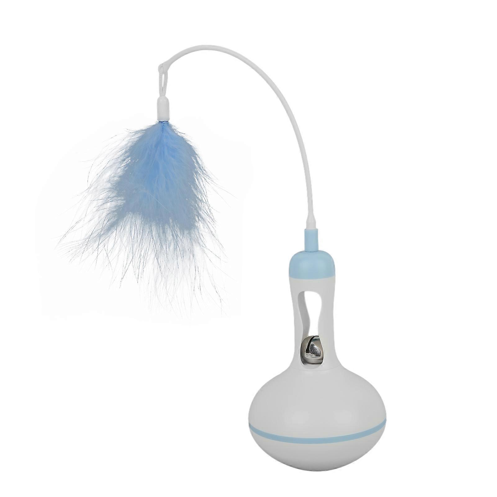 Cat Treat Dispenser Toy Interactive Cat Roly Poly Leakage Food Toy with Rod and FeatherBlue
