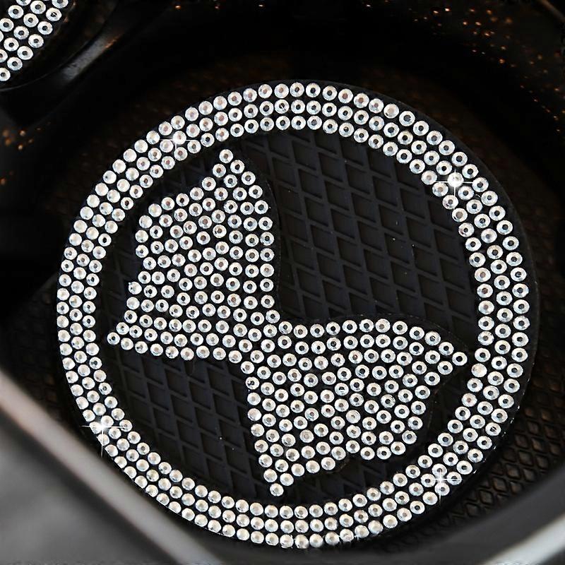 Car Multifunctional Anti-slip Coaster with Diamond Bow Crystal