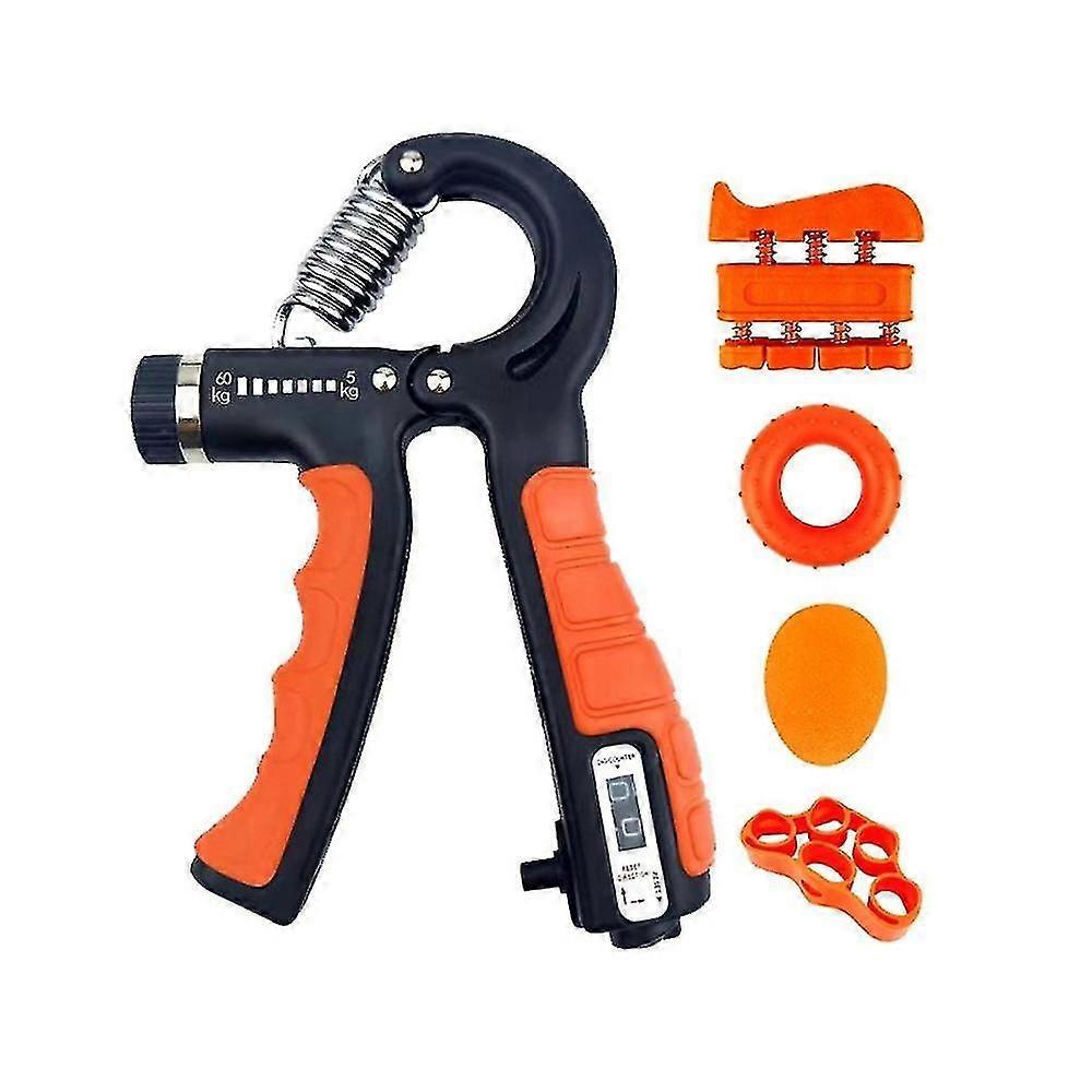 5pack Grip Strength Trainer Kit Adjustable Count Hand Grip Set With Finger Exerciser Hand Extension Exerciser Orange