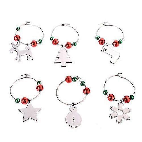 6 Pcs Christmas Wine Glass Charms Key Rings Family Decor