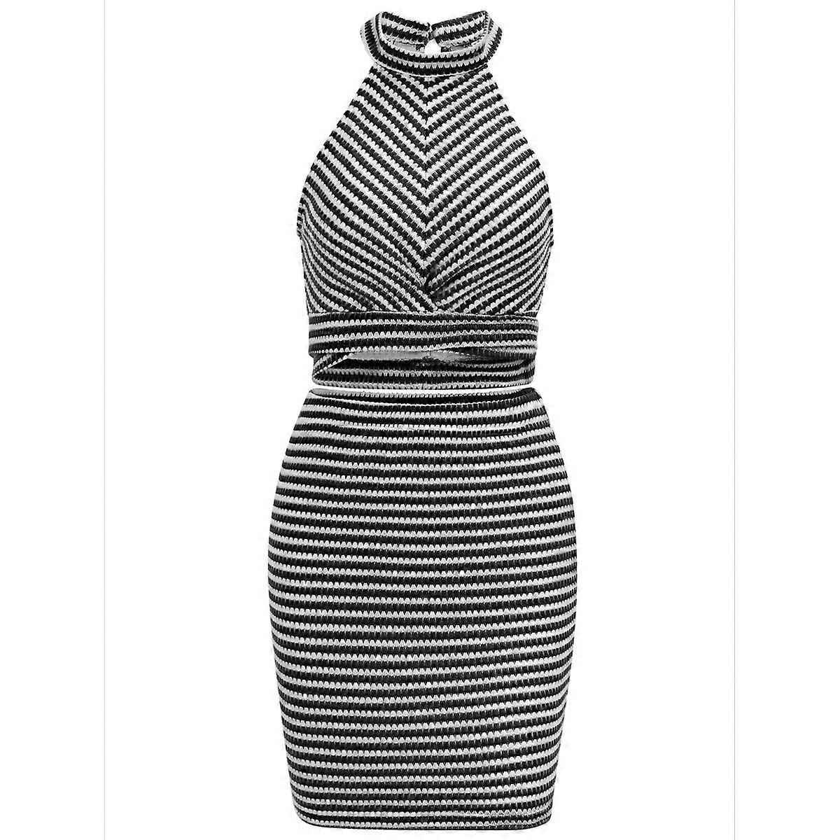 Sleeveless Backless Two Piece Suit Black and White XL