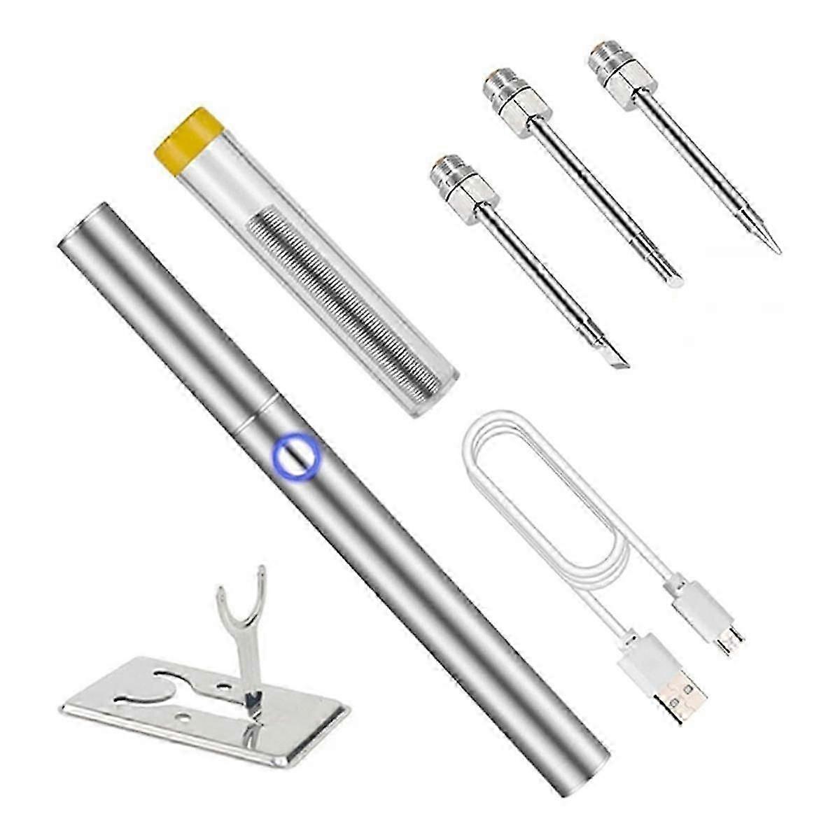 Wireless Charging Welding Tool,Wireless Charging Welding Tool Set,with Three Soldering Iron Tips, Silver