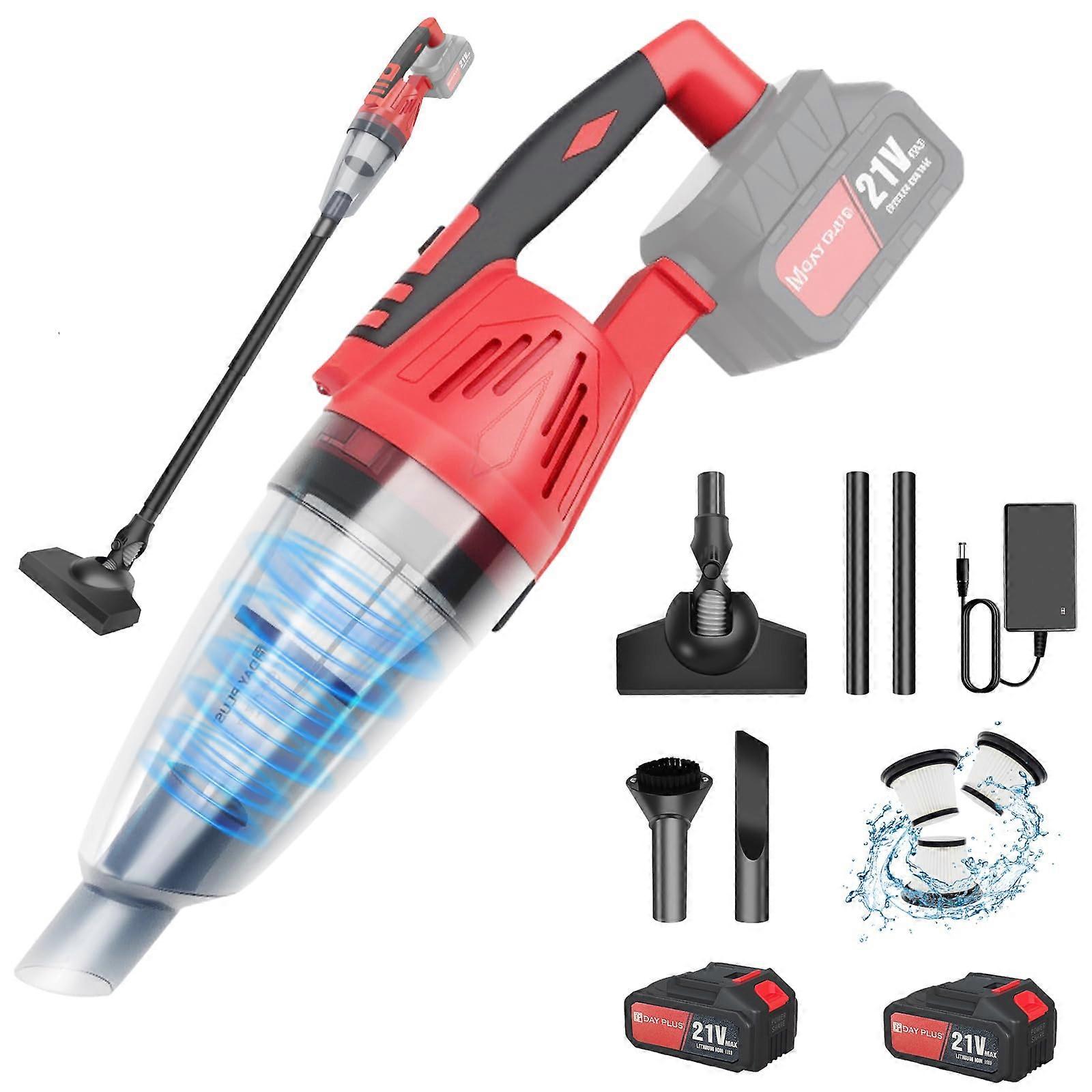 Battery Handheld Vacuum Cordless Rechargeable Red for Car Cleaning