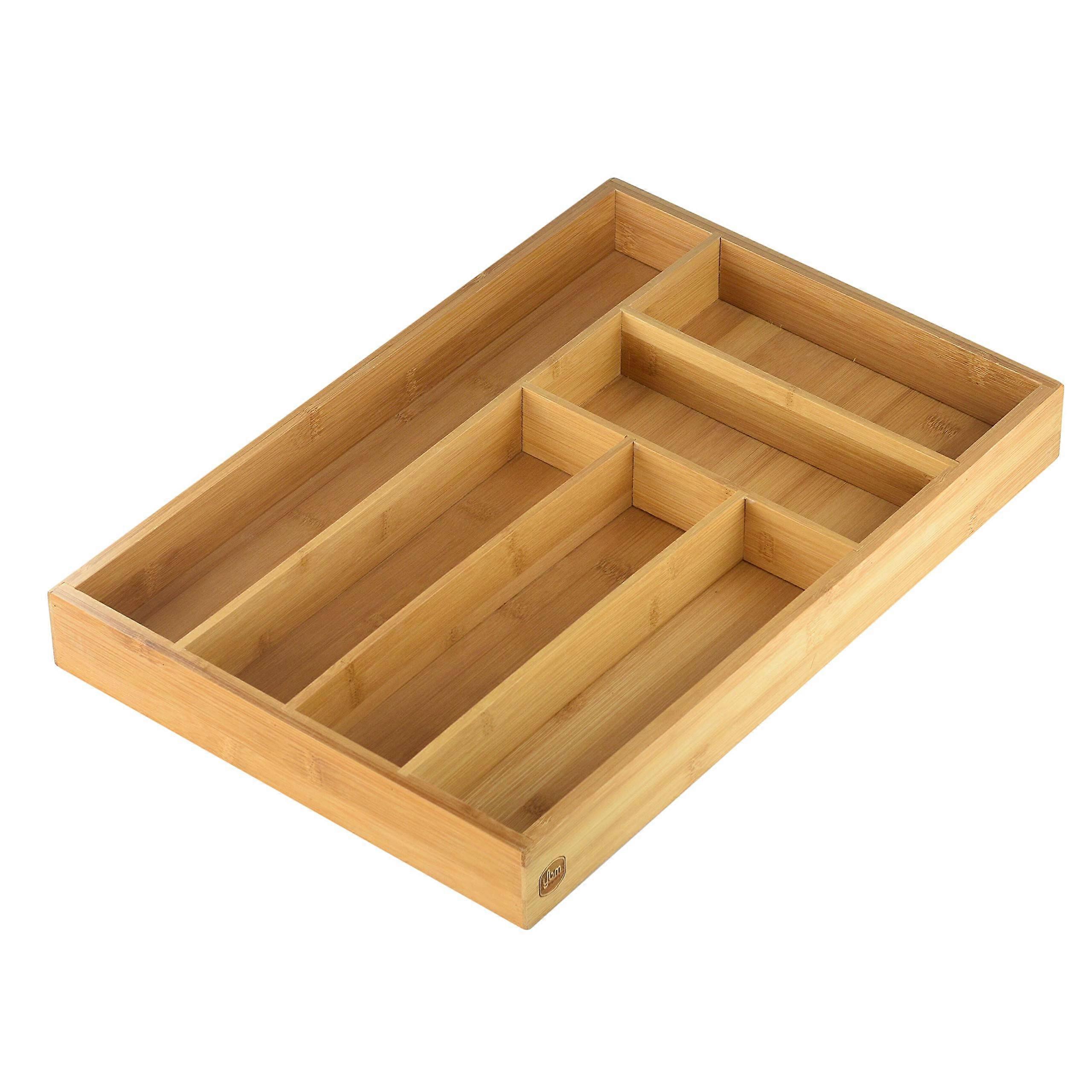 Bamboo Cutlery Tray Flatware Silverware Drawer Organizer with 6 Compartments 341mm