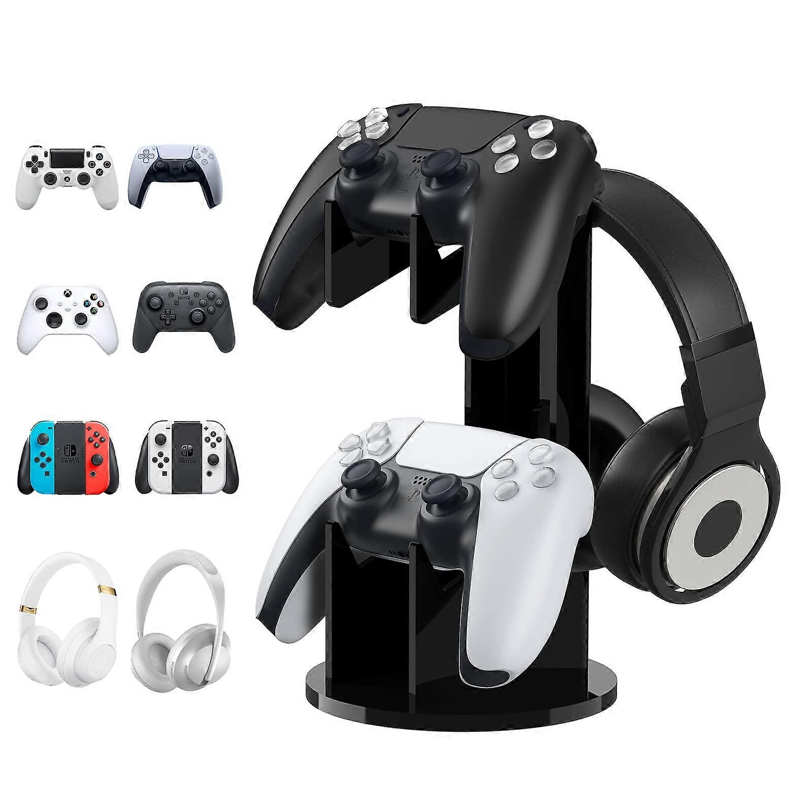 Game Controller Holder Headset Stand, 2 in 1 Acrylic Universal Gaming Accessory for PS4 PS5 Xbox One Series, Black
