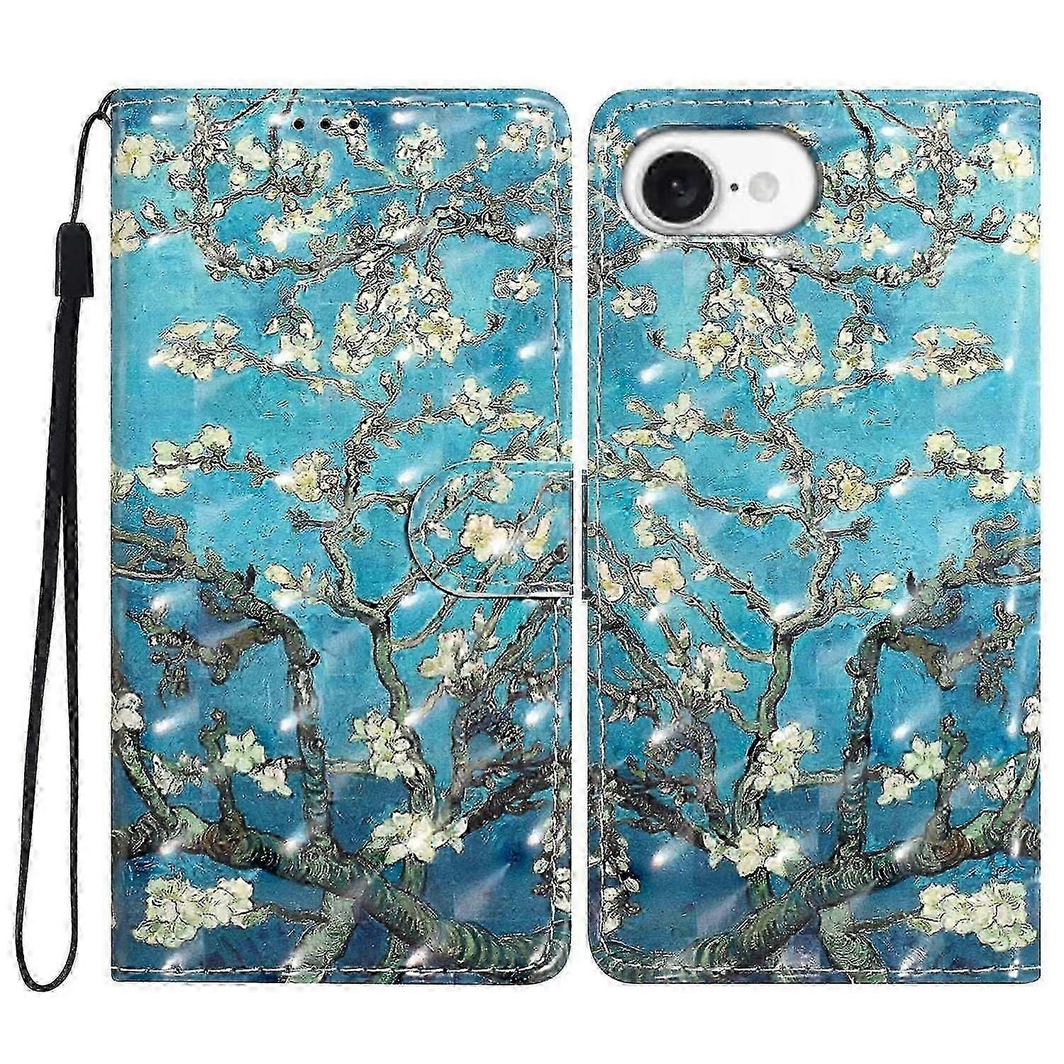 For Iphone 16e Case Pu Leather Wallet Phone Cover 3d Pattern Printing - Smoking Skeleton