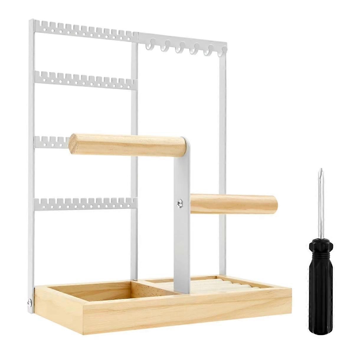 4 Tier Jewelry Organizer Stand - 48 Holes, 6 Hooks
