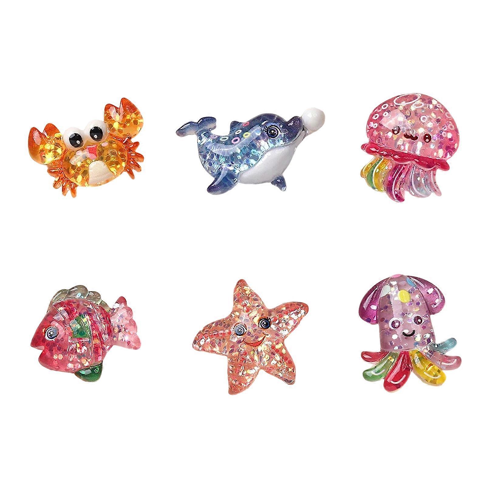 Lot de 2 ou 6 figurines d'animaux marins en résine à dos plat, ornements miniatures pour loisirs créatifs, scrapbooking, décoration
