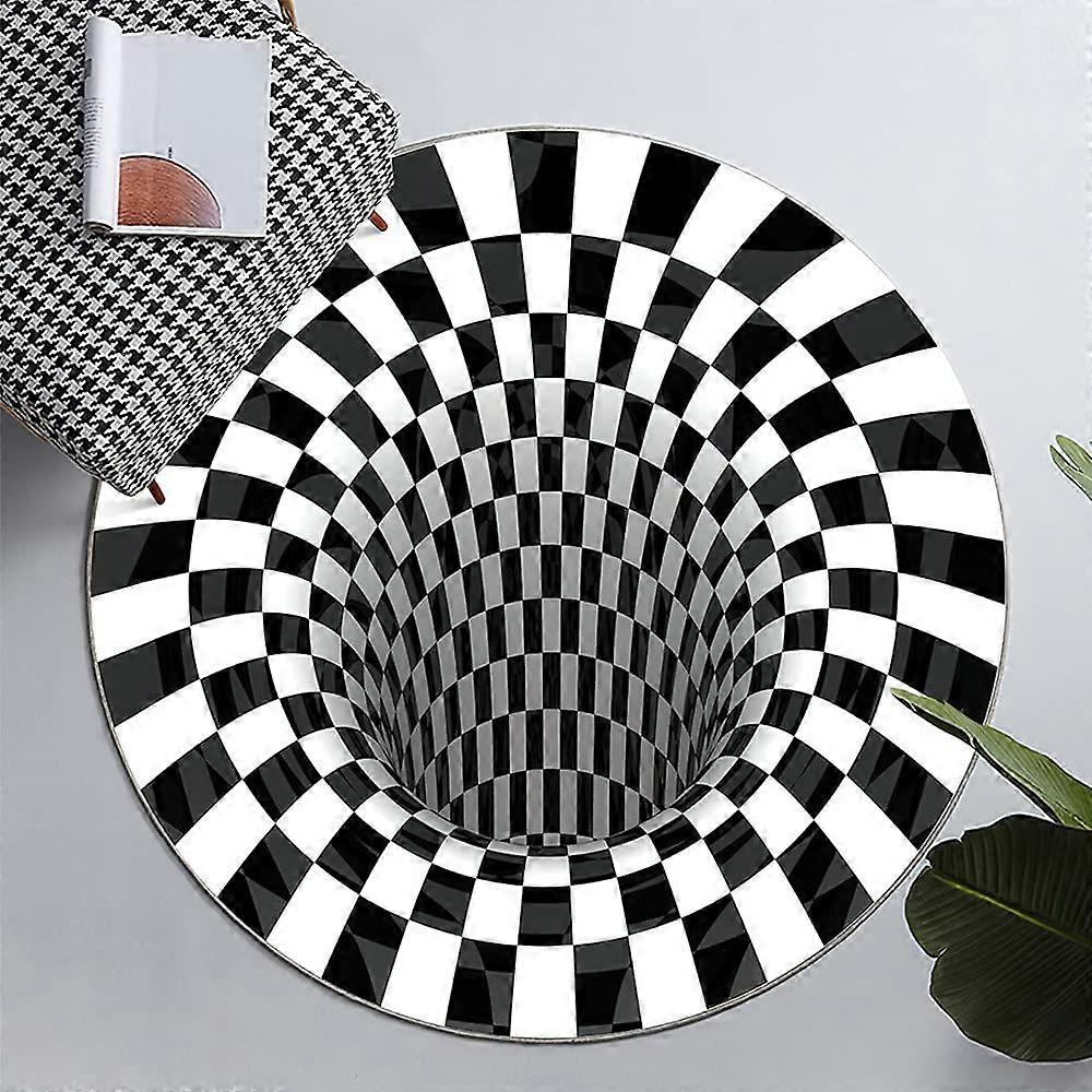 Swirl Carpet 3D Illusion Carpet Optical Illusion Carpet 3D Swirl Carpet Plaid Carpet Black and White Suitable for Family Bedroom Living Room (80*80 cm