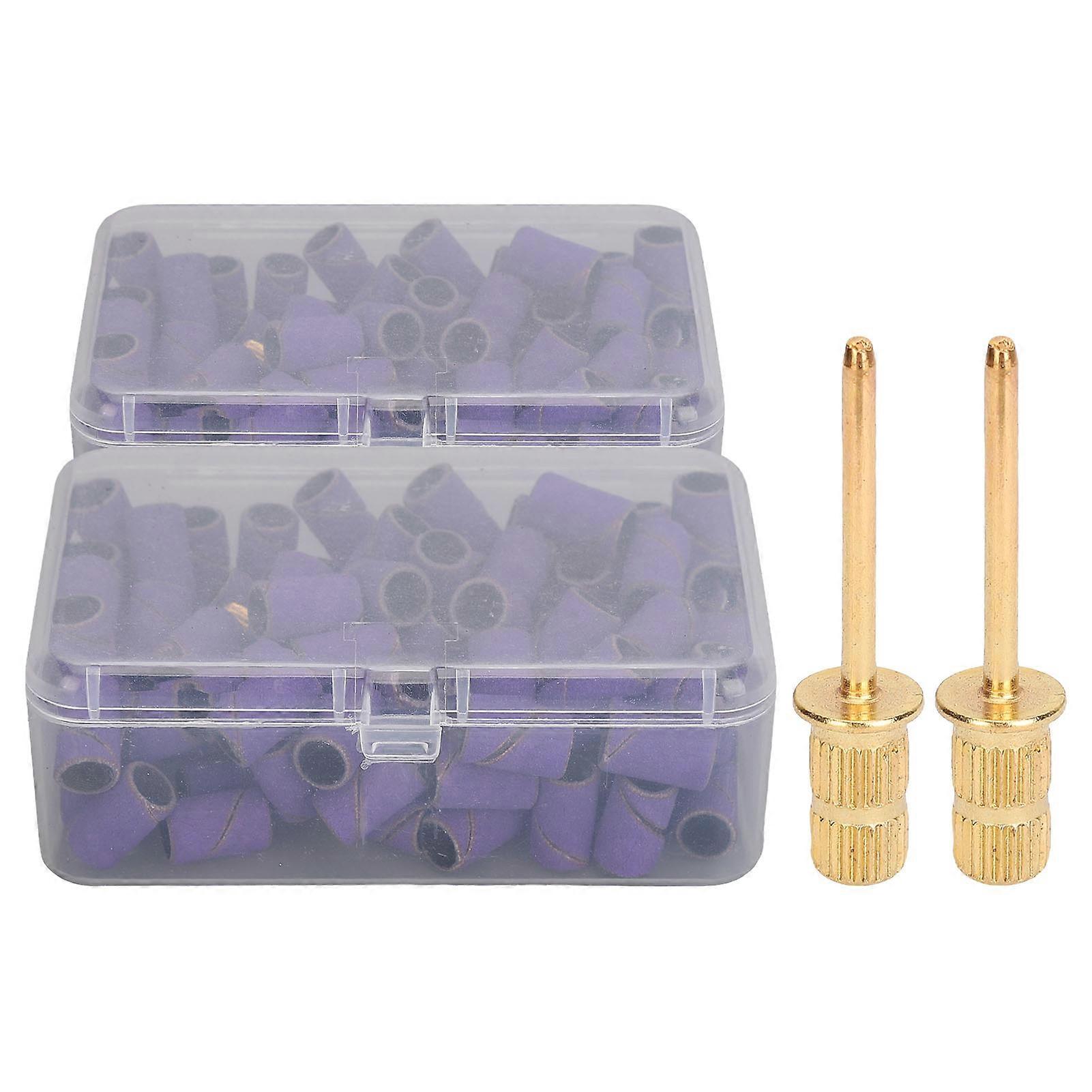 2 Packs for Drills 240 Fine Grit Nail File Multiple Size Sanding Bands with Mandrel Bits Storage Case Purple