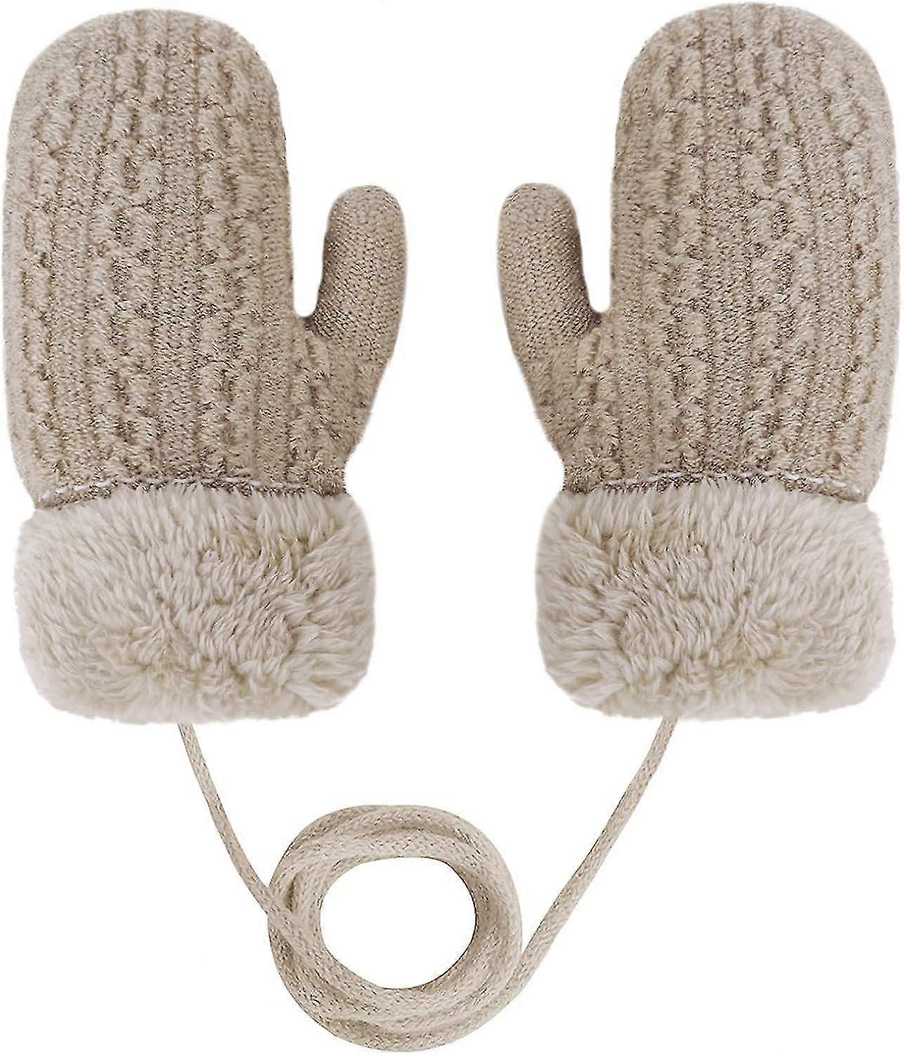 Kids Warm Mittens On String - Winter Knitted Gloves with Fleece Lining for Toddlers