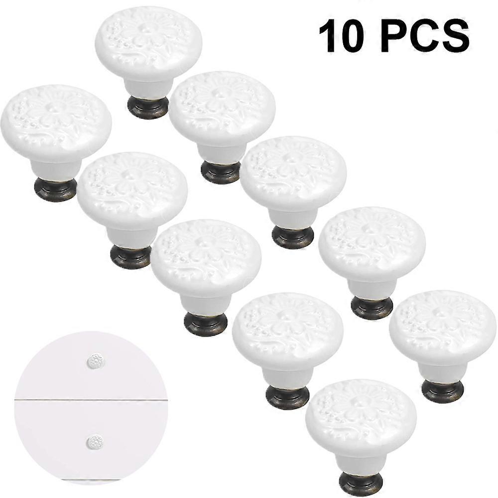 Handle|10Pcs Floral Ceramic Handle-High Bottom White 774