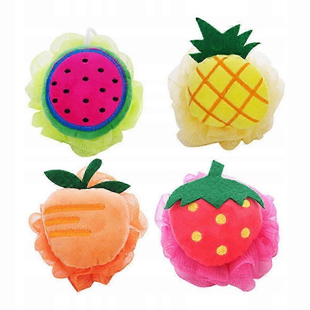 2025 4pcs Colors Fruit Shaped Bath Ball Mesh Sponge